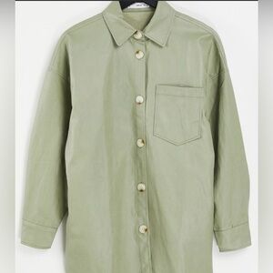 New Mango faux leather overshirt in sage green size M/L